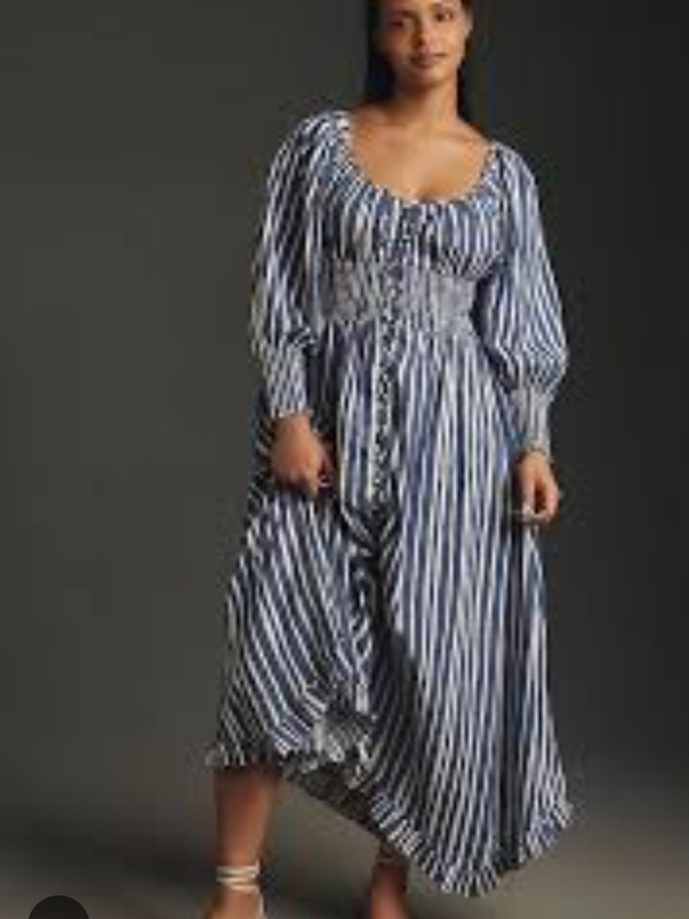 Anthropologie Blue & White Striped Smocked Midi Dress